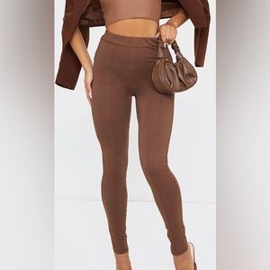 Brown Pintuck Detail Leggings Size M / Mallones Cafes talla M